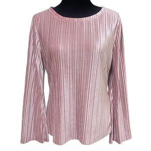 INC Pleated Velvet Bell Sleeve Top Mauve Medium 90s Y2K Retro Glam Shirt